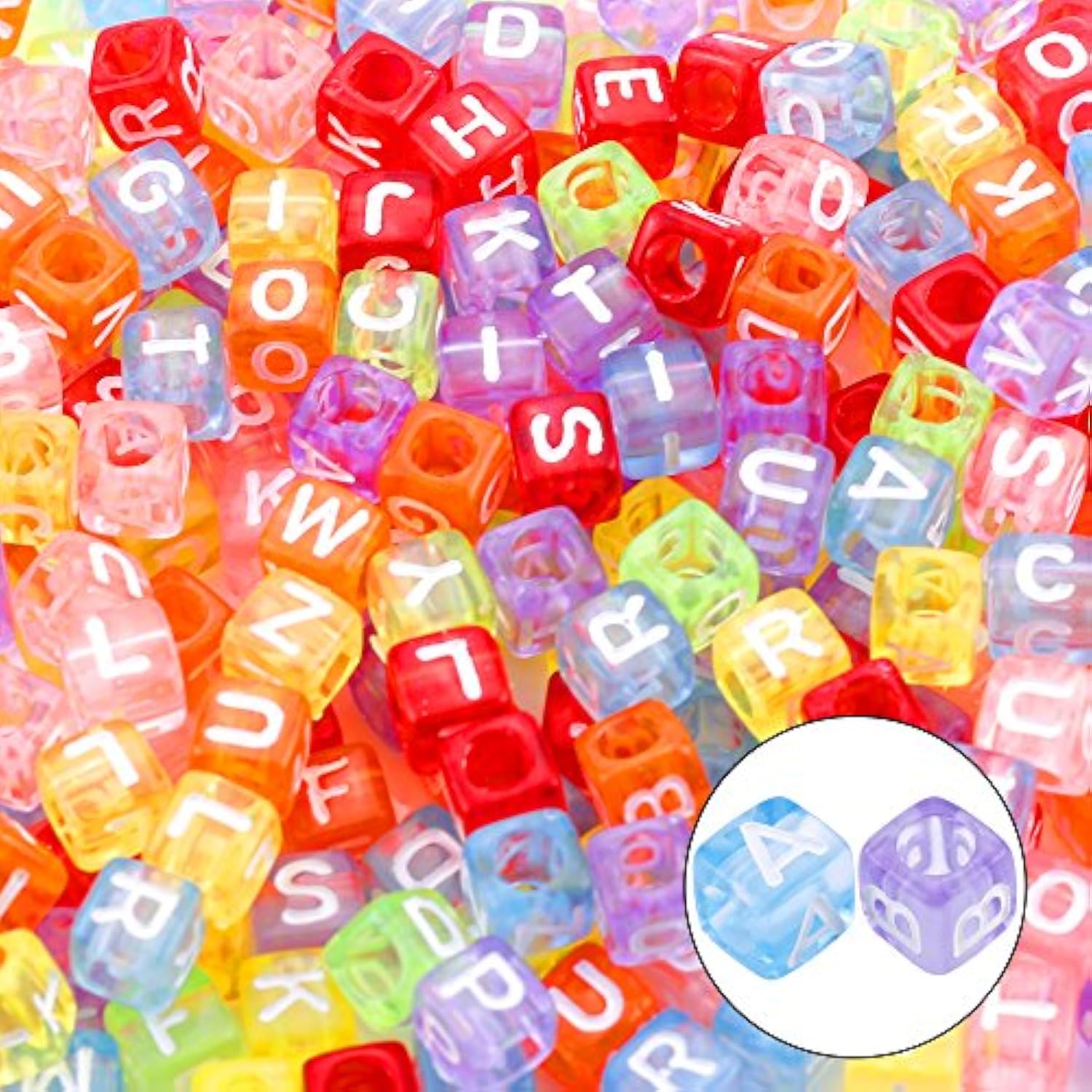 1400PCS Cube Alphabet Beads in 5 Colors with String for DIY Bracelets & Jewelry