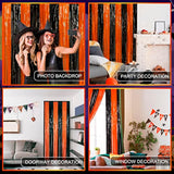 5 Pack Orange Black Foil Fringe Curtains 3.26x6.6ft Halloween Backdrop Party Decor