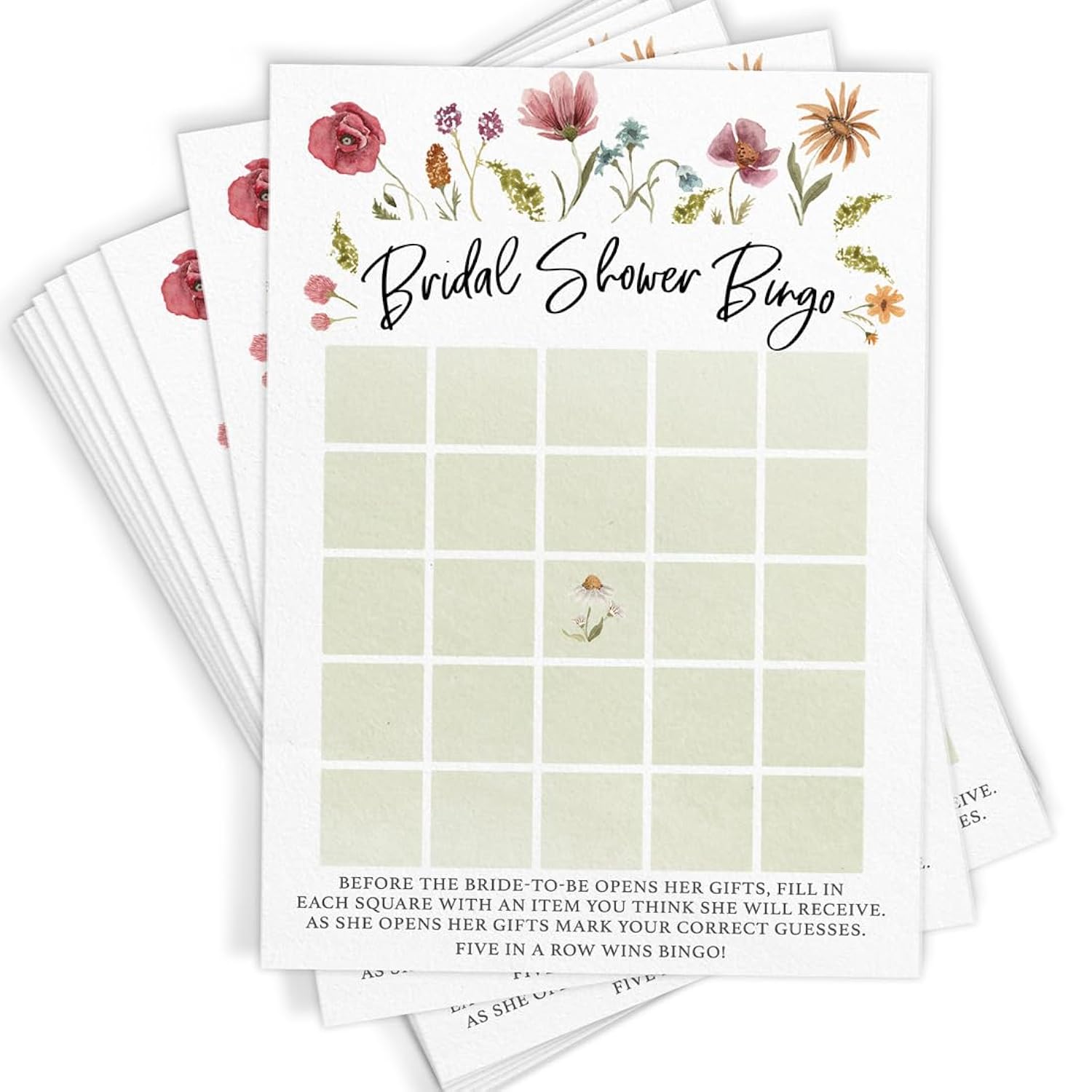 Bridal Shower Game Set – 4 Fun Games And Activities For 30 Guests, Includes Bingo, He Said She Said, Bride & Groom Trivia, And Wedding Phrase Guessing Game, Love In Bloom Wildflower Design