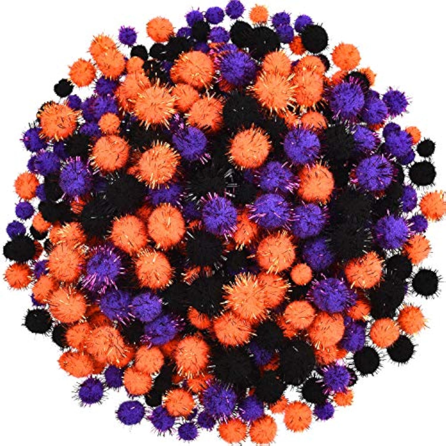 600 Assorted Glitter Pom Poms Fluffy Balls for Halloween DIY Crafts & Party Decorations