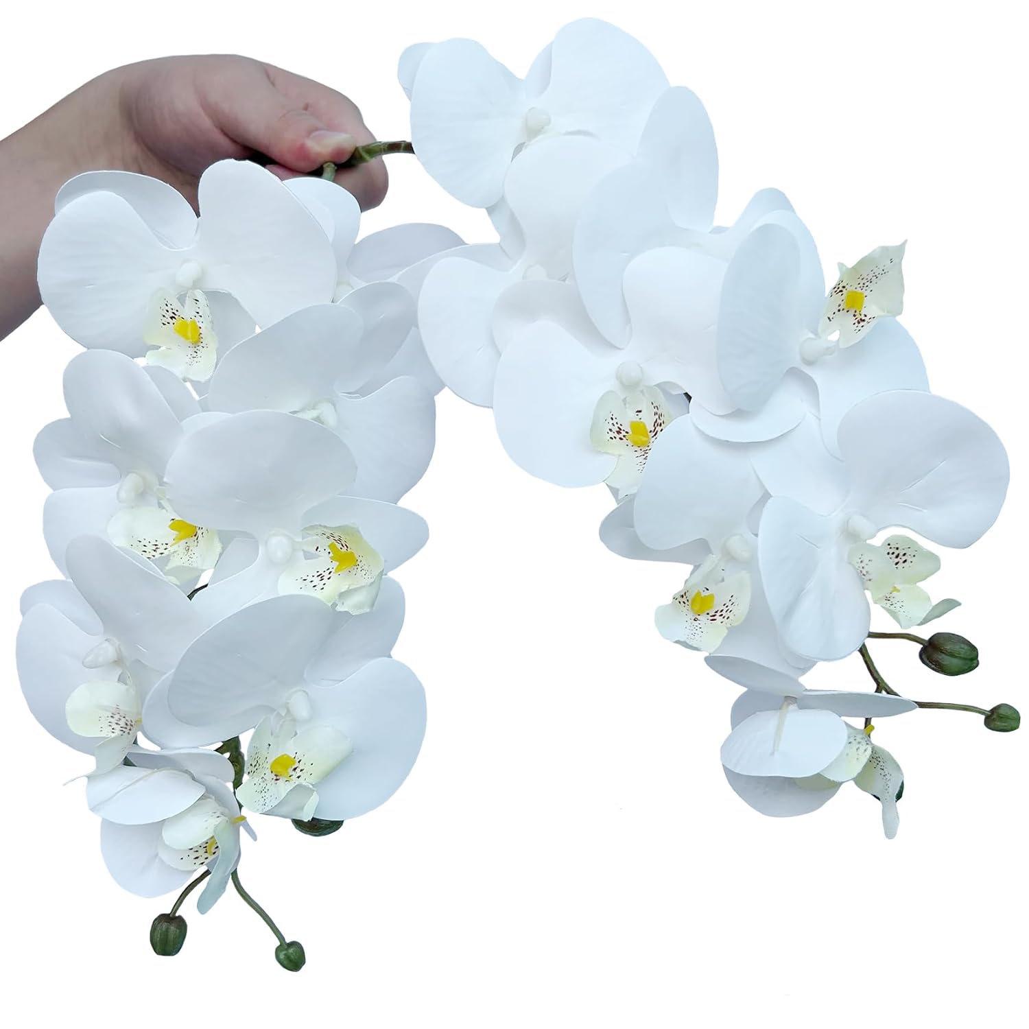 8 Pcs Artificial Phalaenopsis Flowers 32 Inch Artificial Orchid Flowers Fake Flowers Stem Plants For Home Décor (White)