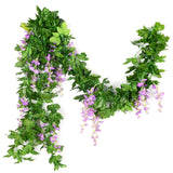 5Pack Wisteria Garland Artificial Flower Garland Fake Wisteria Vines For Wedding Floral Decor-Total 36 Ft (Light Purple)