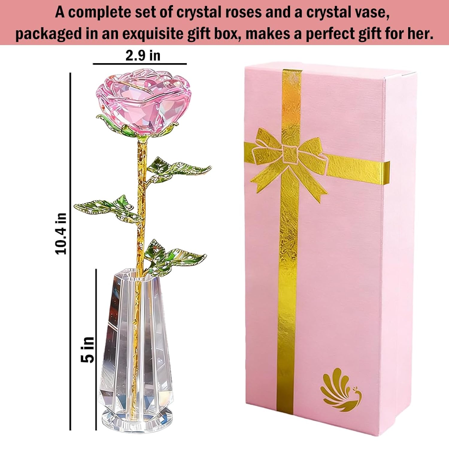 Valentine'S Day Gifts, Pink Rose Gift For Her, ?K9 Crystal Rose In Vase Sculpture, 3D Crystal Glass Eternal Flower, For Women On Birthday, Wedding, Anniversary, Valentine'S Day, Got Engaged