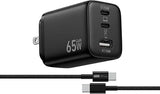 65W USB C Charger Block 3 Port GaN III Fast Wall Charger with 6FT 240W USB C Cable for iPhone MacBook iPad Samsung