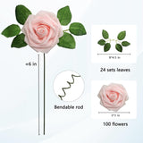 Artificial Flowers Realistic Roses, 100Pcs Real Looking Fake Roses With Stem For Diy Wedding Bouquets Centerpieces Bridal Shower Party Home Romantic Decorations (Light Pink)
