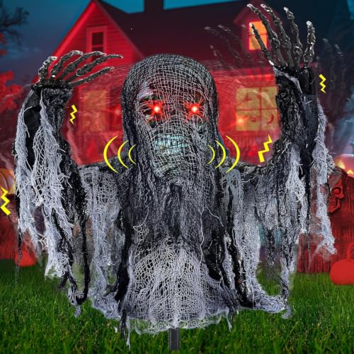 Talking Zombie Groundbreaker Halloween Animatronic with Red Eyes