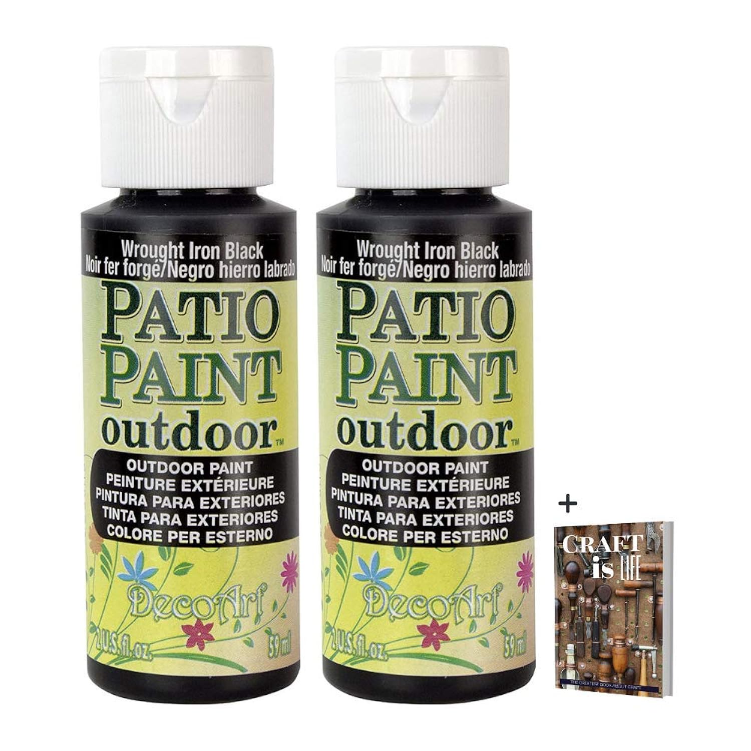 DecoArt Patio Paints: Weatherproof Wrought Iron Acrylic Paint, 2-Pack, 2oz, Scruff & Scratch Resistant for Concrete, Terracotta and Wood Patio Decor + E-Book