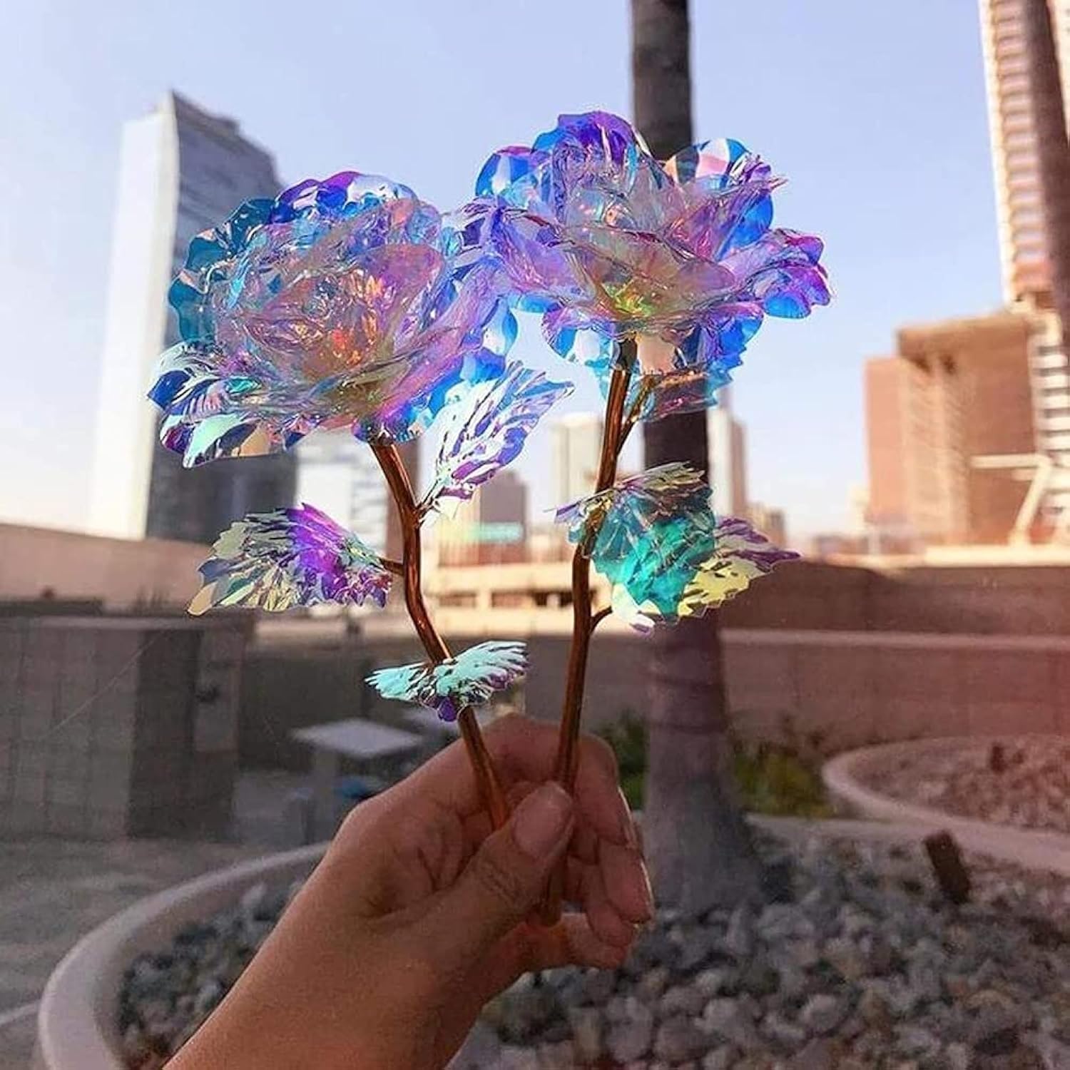 10Pcs 24K Colorful Artificial Flower Rose Rainbow Rose Gift Mother'S Day Birthday Party Women Gifts Wedding Decorations (10Pcs)
