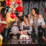 Red & Black Birthday Decor Kit with Banner, Fringe Curtain, Balloons & Confetti