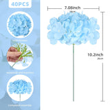 40Pcs Artificial Flowers Fake Hydrangea Flowers Heads Full Faux Silk Flowers With Stems For Wedding Home Party Kitchen Indoor Baby Shower Decoration(Blue)