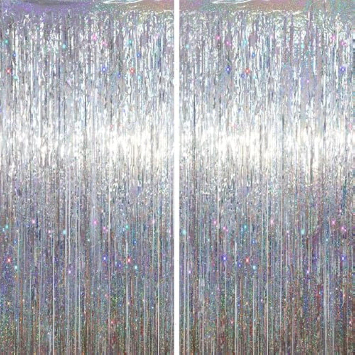 2 Pack Laser Silver Tinsel Foil Fringe Curtains, Silver Party Decorations, Metallic Tinsel Party Streamers Backdrop For New Years Birthday Halloween Wedding Party Decorations