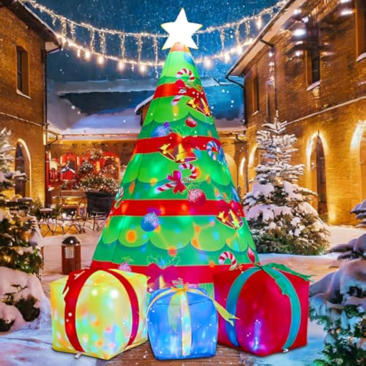 7 Ft Christmas Decorations Inflatables Tree Outdoor Blow Up Yard Gift Box With Built-In Leds For Indoor Party Garden Law