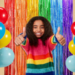 Rainbow Photo Booth Props 4 Packs Rainbow Party Decorations 13.2X6.6 Ft Foil Fringe Curtains Tinsel Metallic Streamers Holiday Backdrop For Birthday Easter Engagement Bridal Shower Pride