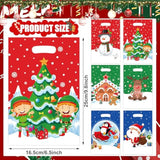 120 Pcs Christmas Plastic Gift Bags 6 Styles Christmas Goodie Bag With Handle Santa Claus Snowman Elf Treat Candy Bags Bulk Reindeer Penguin Party Favor Bag For Xmas Holiday Party Supplies