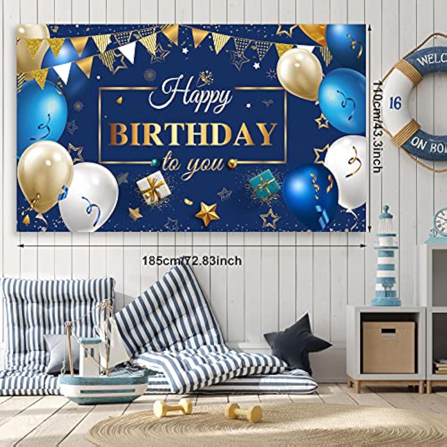 50pcs Navy Blue & Gold Birthday Balloon Kit – Confetti Balloons and Banner for Party Decor