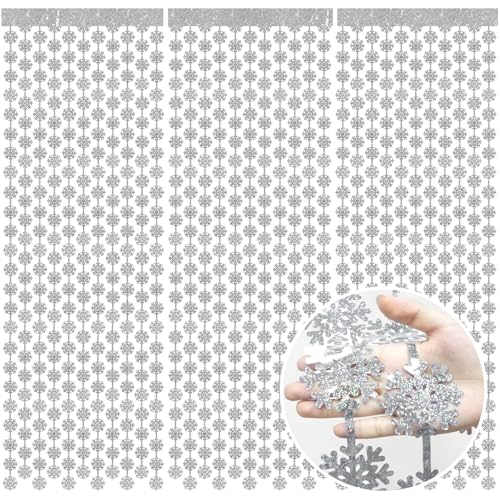 Snowflake Decorations 3 Pcs Snowflake Foil Fringe Curtains, Silver