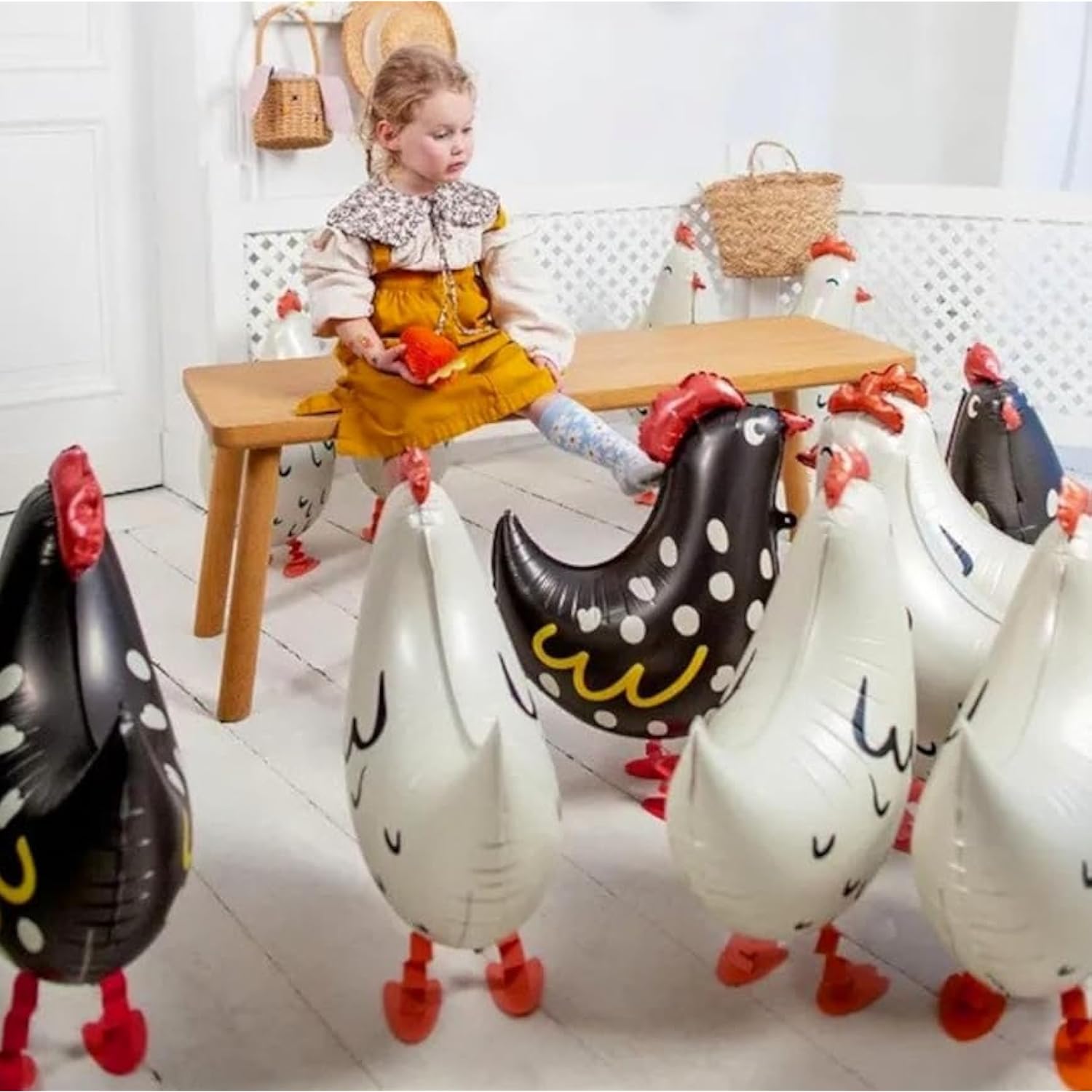 8Pcs Walking Chicken Animal Balloons,White And Black Chicken Walking Balloons Animals Birthday Party Decorations Supplies