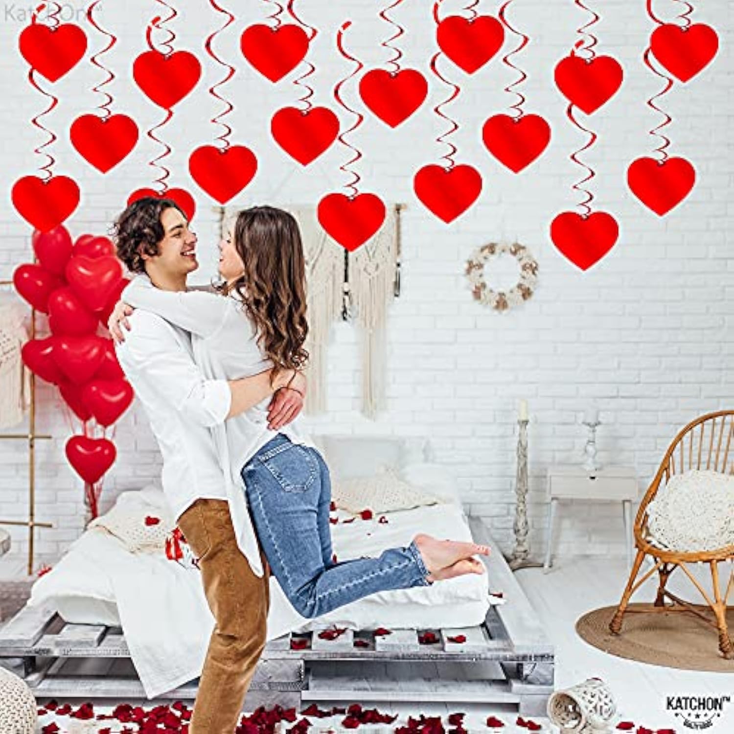 Red Hanging Heart Decorations - Pack Of 18, No Diy | Red Foil Heart Swirls Decorations For Hanging Hearts Decorations | Romantic Decorations Special Night | Happy Anniversary Decorations