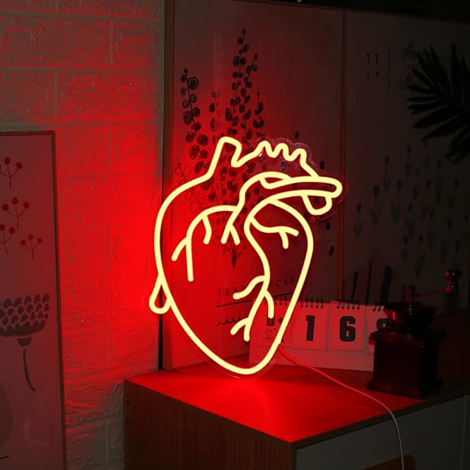 Human Heart Neon Sign USB Dimmable Anatomical LED Wall Light for Bedroom Bar Living Room Decor