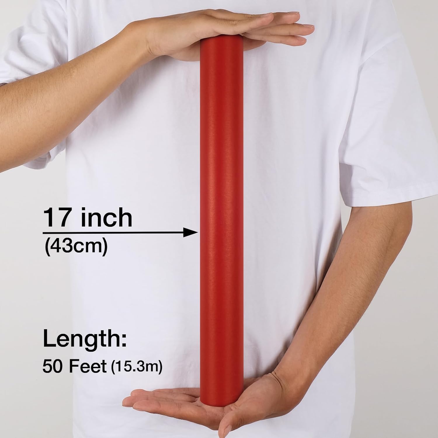 Red Matte Wrapping Paper, 17 Inches X 50 Feet (70.8 Sq.Ft.) Solid Color Pearly-Lustre Paper Roll For Christmas Birthday Baby Shower Wedding Gift Wrap