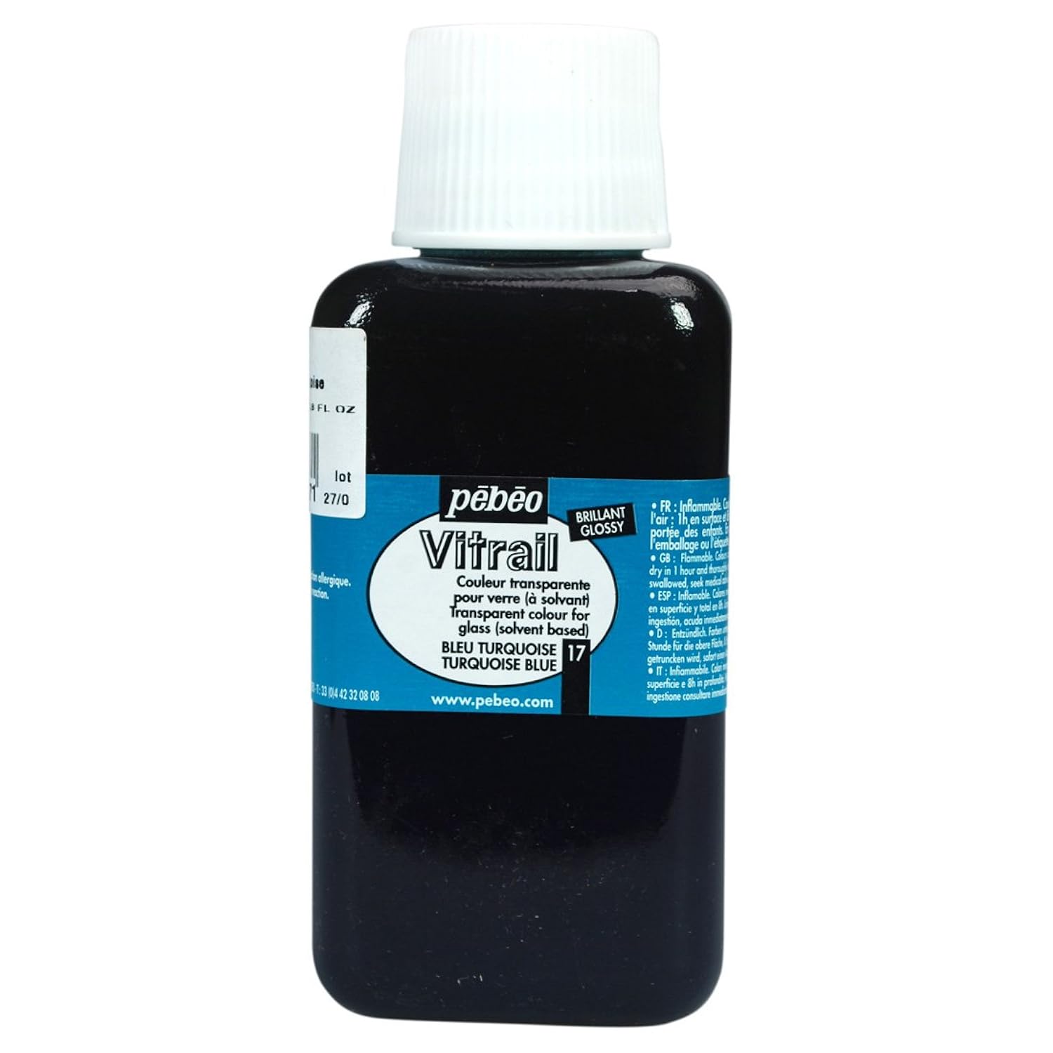 Pebeo Vitrail, Stained Glass Effect Paint, 250 ml Bottle - Turquoise, 8.45 Fl Oz (Pack of 1)