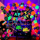 Glow In The Dark Birthday Party Decorations With Neon Balloons Garland, Porch Sign Let'S Glow Crazy - Party Supplies And Decor