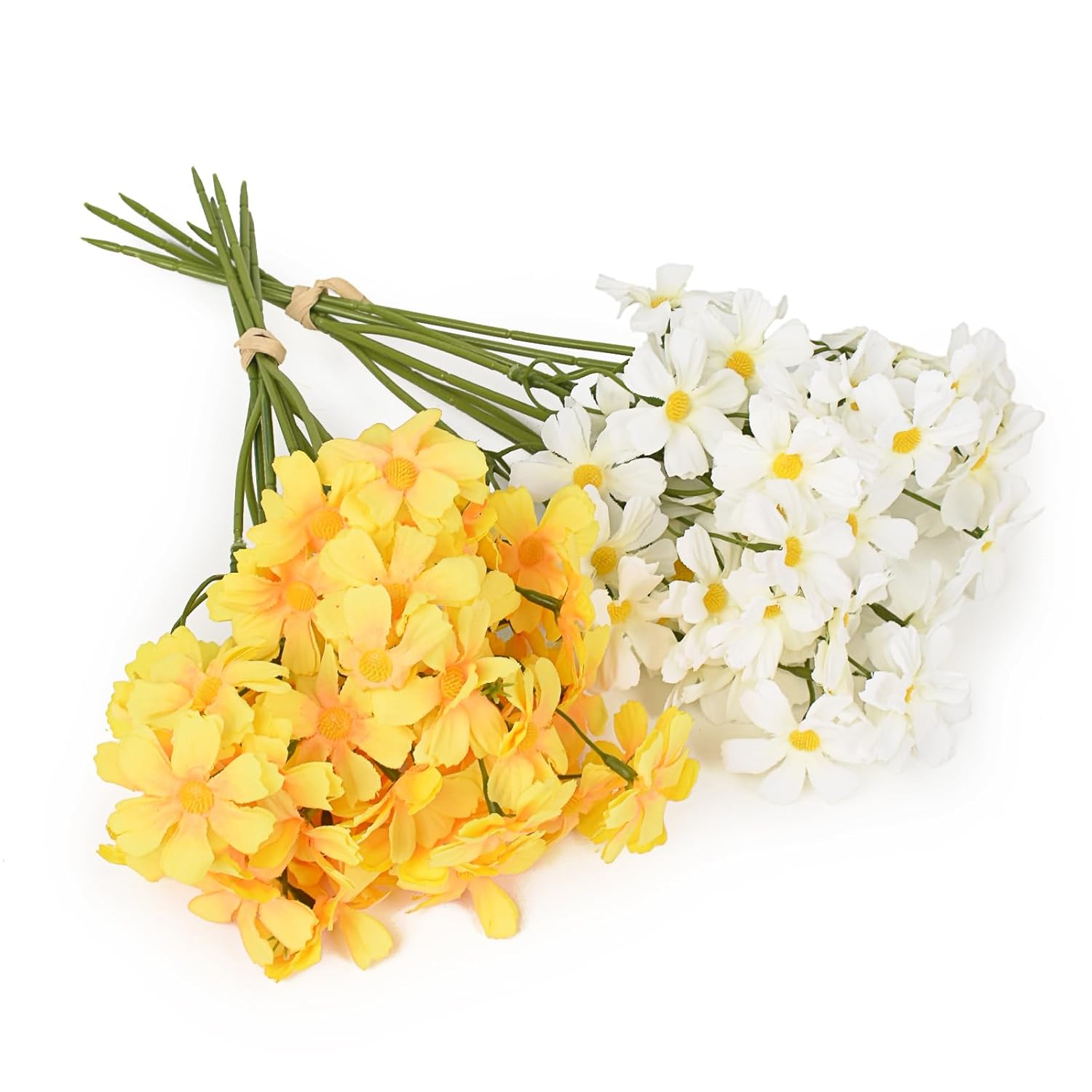 2 Bundles Small Artificial Daisy Flowers Bouquet Faux Silk Tiny Wildflowers Flowers For Home Garden Vase Decor (Yellow And White)