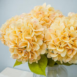 6Pcs Faux Fake Flowers Artificial Silk Hydrangea With Stems Bouquets Arrangement For Home Table Centerpieces (Beige)