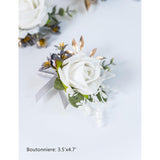 Corsage And Boutonniere Set For Groom Bride Groomsmen Bridesmaids Wedding Party Prom, Artificial Roses Flower Boutonniere For Men Wedding Mother Grandmother For Bridal Shower Prom (White)