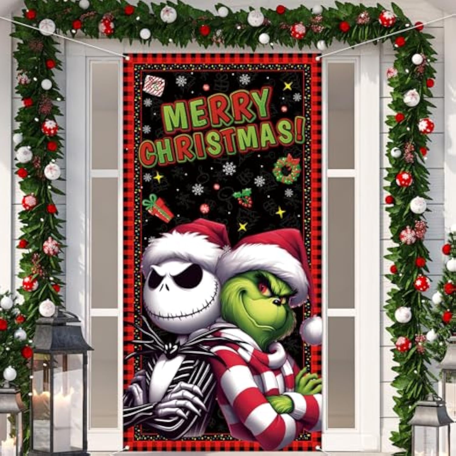 Merry Christmas Door Cover Christmas Photo Backdrop Xmas Winter Holiday Party Decorations And Supplies For Home-71×35''