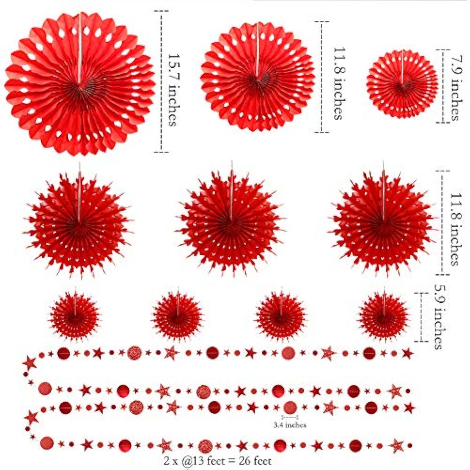 Red Party Decorations Chinese New Year Tissue Pompom Paper Fan Decor B