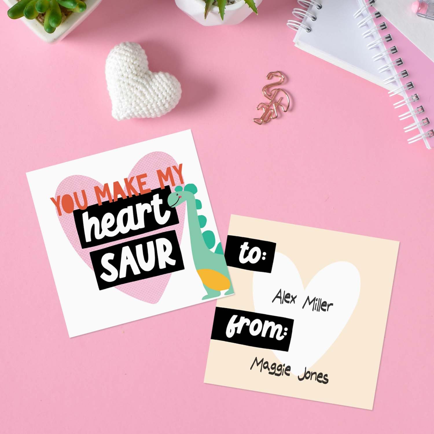 Mini Highlighted Text Valentine'S Day Cards / 60 Adorable Colorful Animal Pun To From Happy Valentine'S Day Cards / 3.5" X 3.5" Flat Double Sided Cute Love Day Classroom Card Pack / Made In The Usa