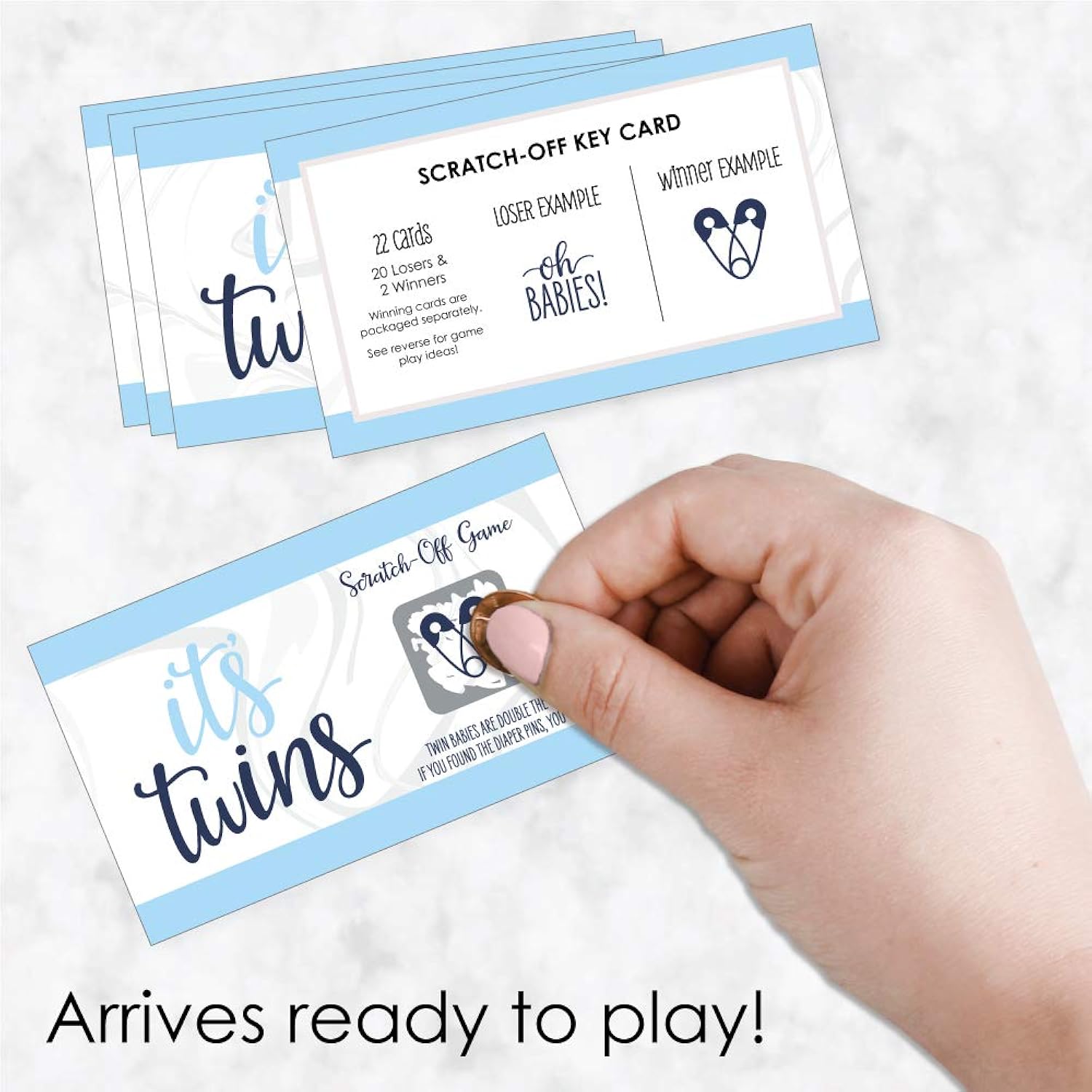Big Dot of Happiness It’s Twin Boys - Blue Twins Baby Shower Game Scratch Off Cards - 22 Count