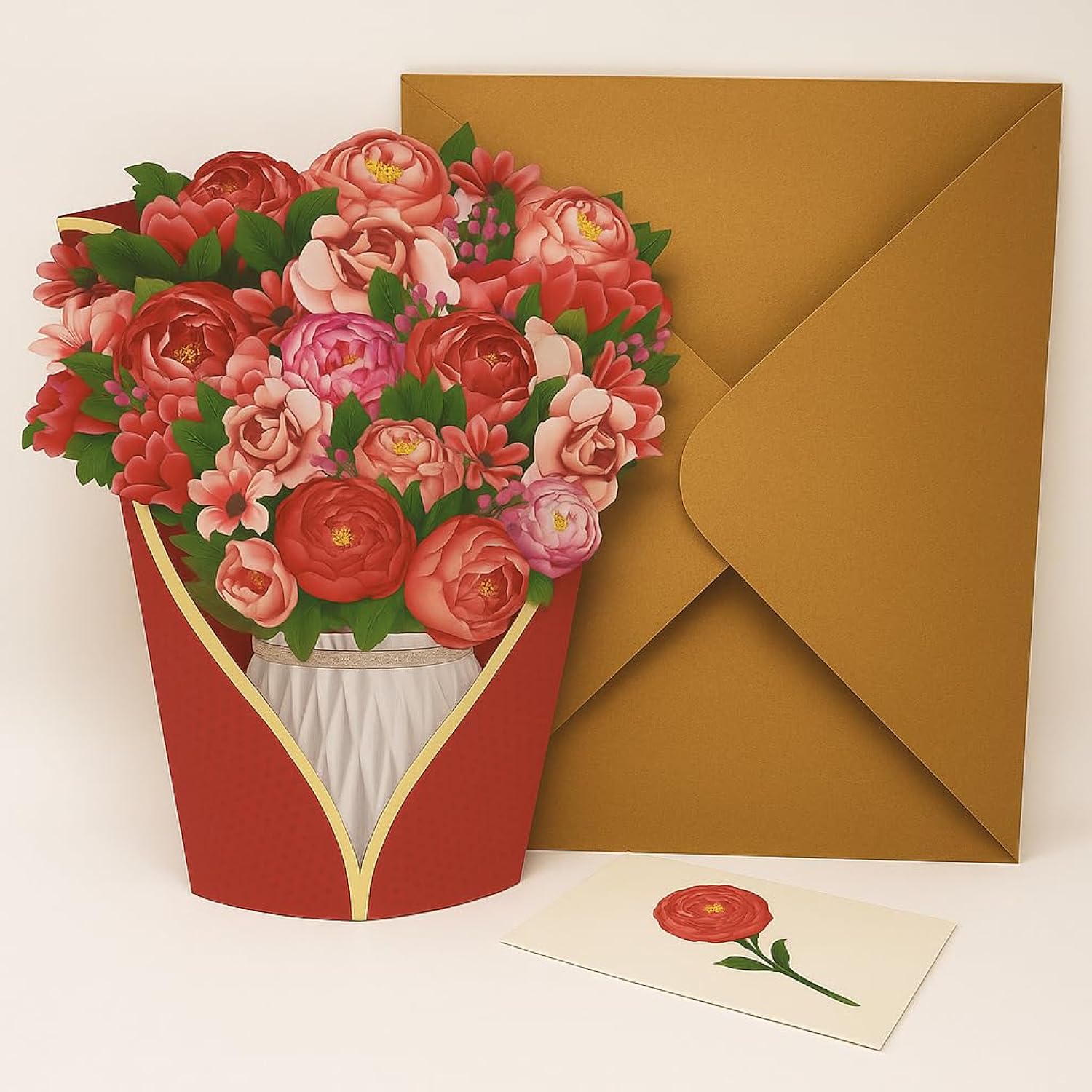 3D Flower Bouquet Card, Colorful Peony Greeting Card With Envelope And Note Card For Birthday, Mother’S Day, Get Well, Anniversary