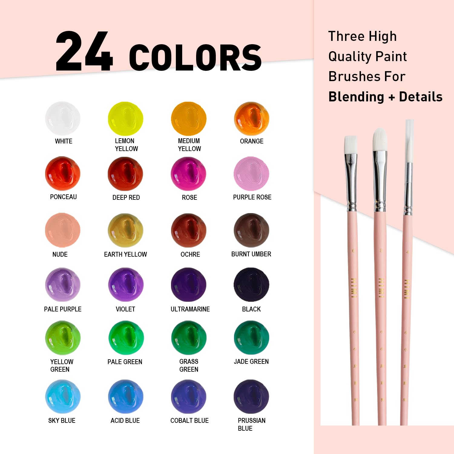 Gouache Paints Set With 3 Paint Brushes, 24 Colors, 30G, Jelly Gouache Paint Set, Non Toxic Paint For Canvas And Paper, Art Supplies For Professionals (Pink