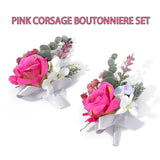 Corsage And Boutonniere Set, Pink Wrist Corsage, Prom Boutonniere For Wedding