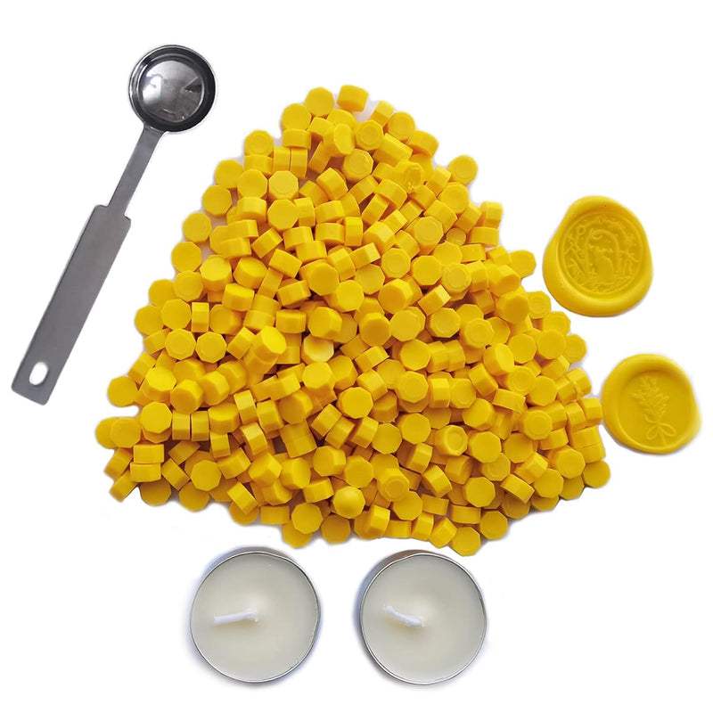 Sealing Wax Beads, 350 Pcs Yellow Wax Seal Beads With 2 Pcs White Candles And