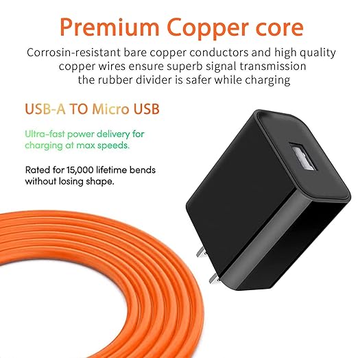 Fast Charging Power Cable for Video Doorbell Camera Battery Replacement Orange