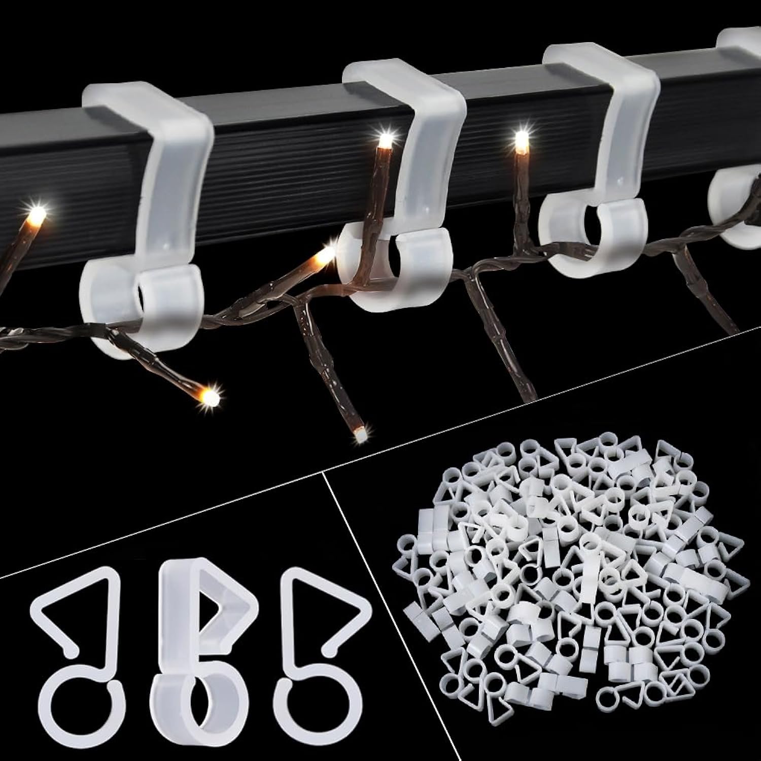 120 Pcs Gutter Hooks For Outdoor Christmas Lights, Gutter Clips For Fixing Christmas Lights Meteor Shower Icicle Lights On Wedding Halloween Outdoor Xmas Decoration Party Garden Tree Window