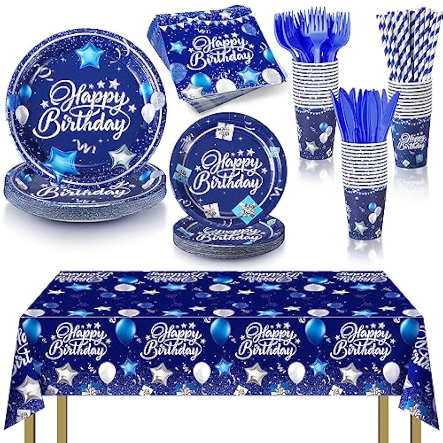 176-Piece Navy Blue Party Tableware Set with Plates, Cups, Napkins & More