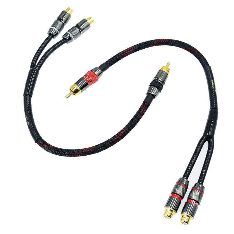 1Ft Shielded Rca Splitter Subwoofer Stereo Audio Video Cable 1 Male To 2 Female Dual Speaker Y Adapter Connector Extension Cord 24K Gold Plated(2 Pack)
