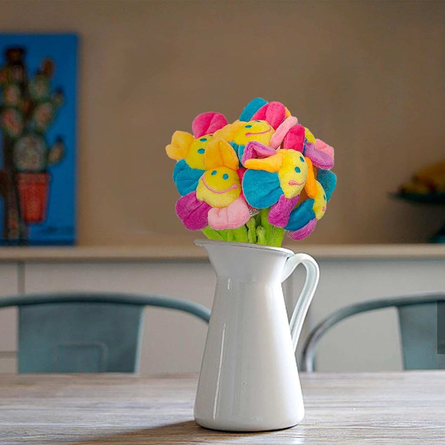 8 Pack Artificial Plush Flowers Colorful Curtain Buckle Tiebacks Cute Big Smile Face Plush Sunflower With Bendable Stems Bouquet For Home Kids Girls