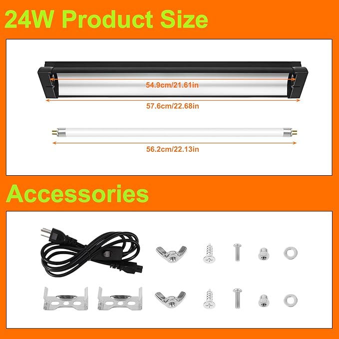 T5 UVB Reptile Light Fixture Combo Kit 24W 10.0 with 22.68 Inch Terrarium Hood for Bearded Dragon Gecko