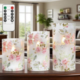 Rose Flameless Candles Love Theme Battery Operated Glass Flickering Led Candle With Remote Pink Flower Decal Realistic Pillar Candles Bedroom Home Decor Table Ornament