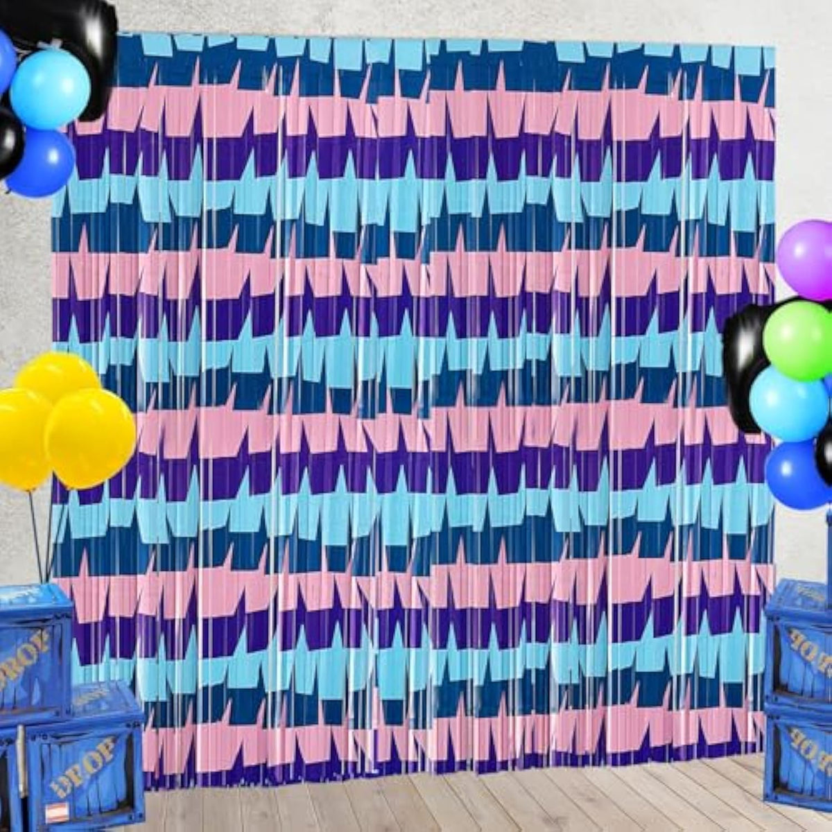 Video Game Birthday Decorations Backdrops, 2 Pack Llama Blue And Purple Tinsel Foil Fringe Curtains Photo Booth Props Streamers For Gamer Fans Party Supplies Decor