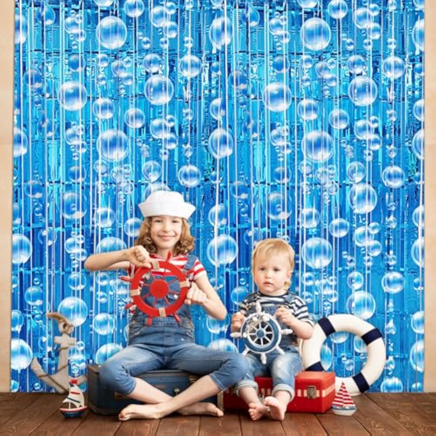 Under The Sea Party Decorations, 2 Pcs Blue Bubble Garland Streamers Tinsel Foil Fringe Curtain Backdrops For Mermaid Ocean Beach Summer Party Decorations Supplies