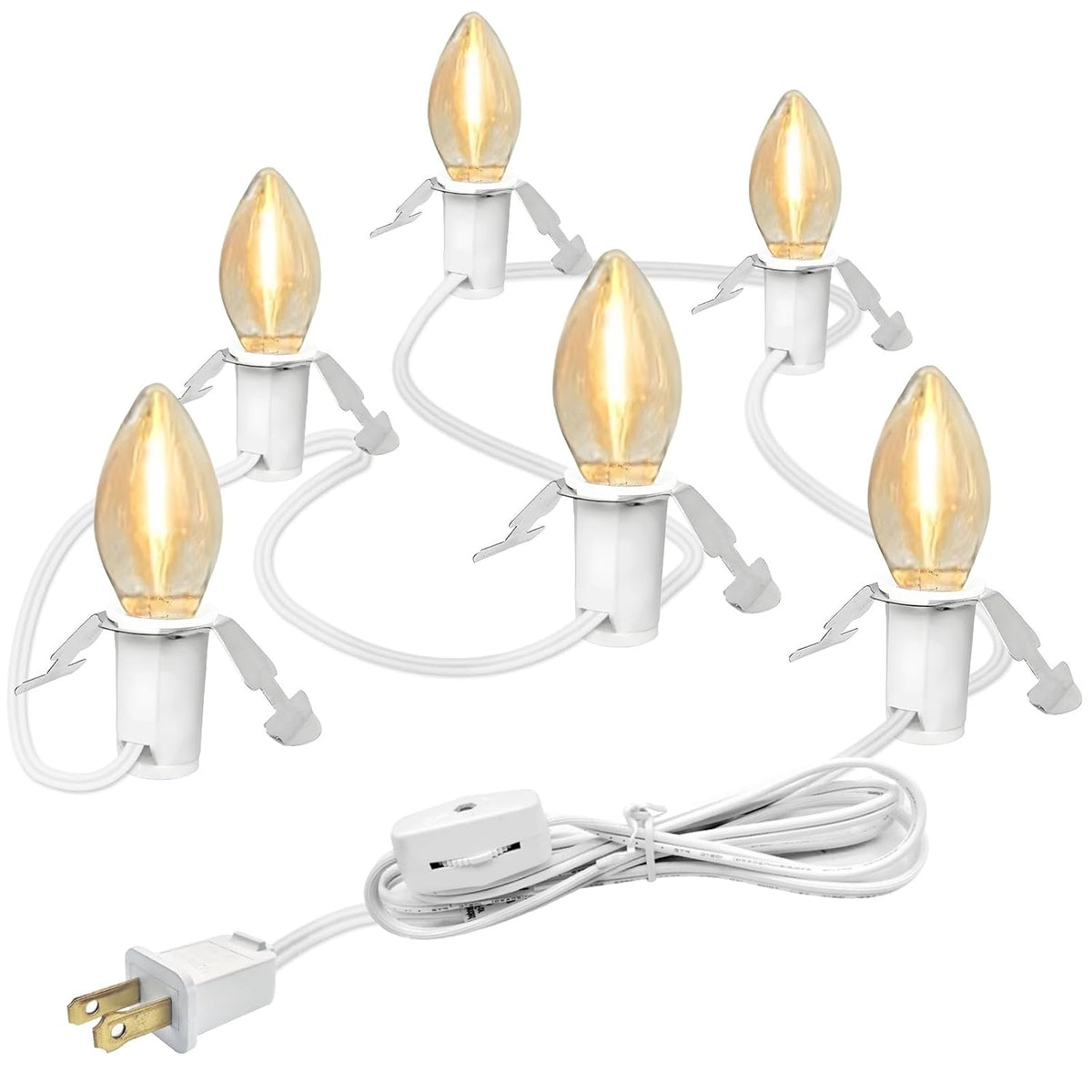 6-Bulb 12Ft Light Cord For Christmas Village Houses Accessories, Clip Light For Blow Mold, Replacement C7 Led Lights Wit