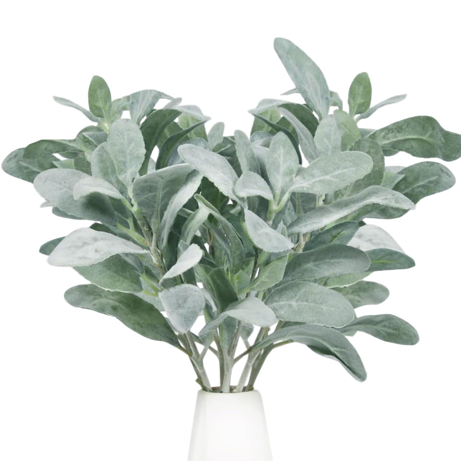 Artificial Flocked Lambs Ear Leaves Dusty Miller Stems Flocked Oak Leaves Lamb'S Ear Foliage For Home Wedding Diy Floral Arrangement (Silver Lamb'S Ear, 5)