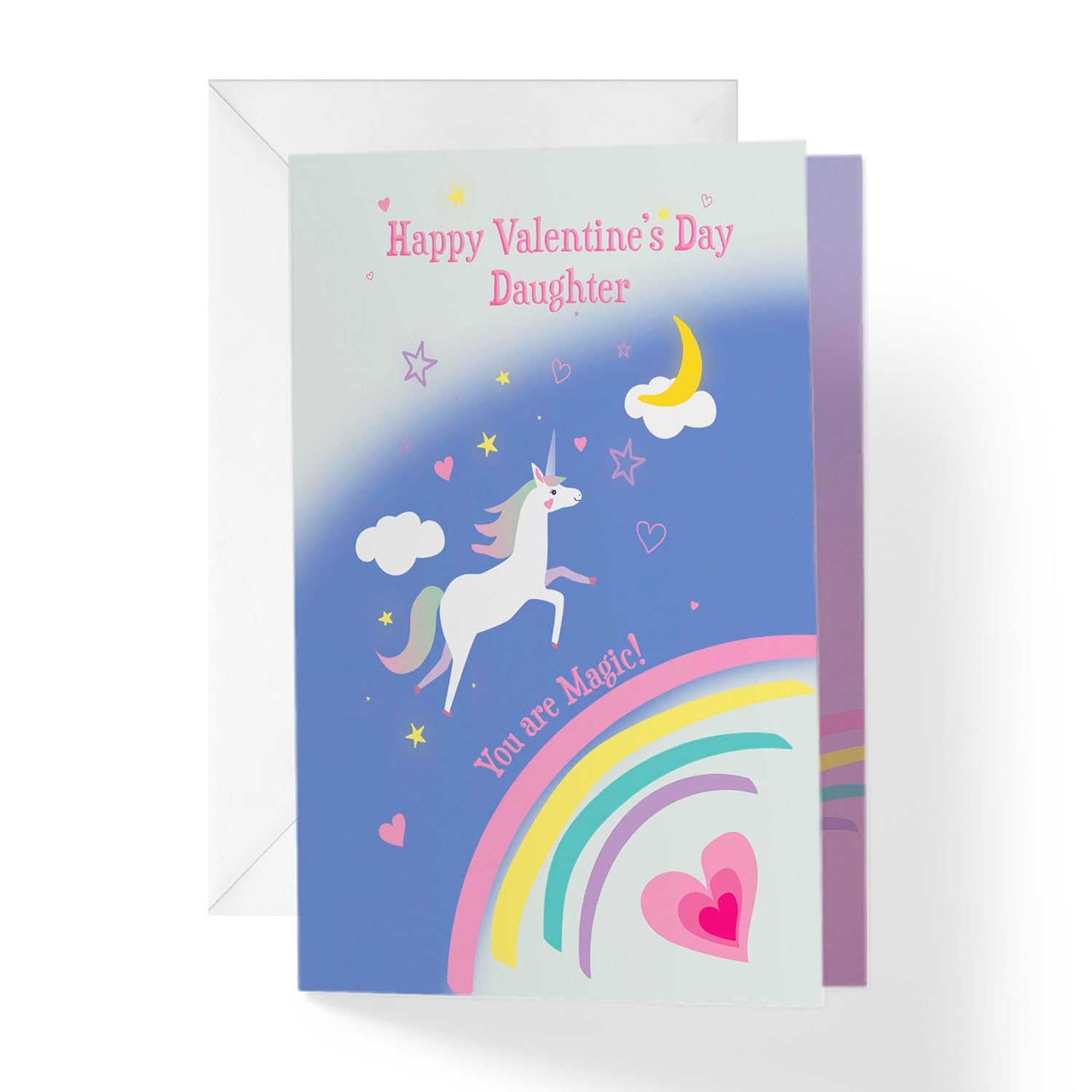 Valentines Day Card For Daughter | Unicorn And Rainbow | Your Card Helps Animals In Need |5”X7.5” | Single Card + Envelope | Women Owned Small Business Made In Usa