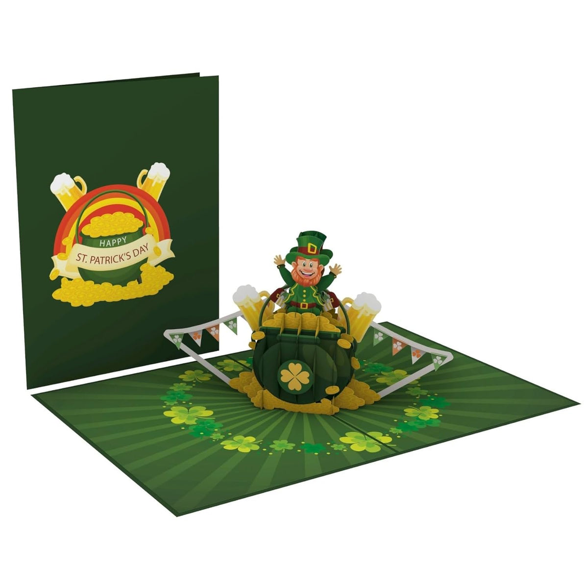 Joyful Leprechaun 3D Pop Up Greeting Card - Happy St. Patrick'S Day Celebration, Irish Festivities, Spring Greenery - Lucky Charms, Four-Leaf Clover, Pot Of Gold, 6"X8" With Envelope